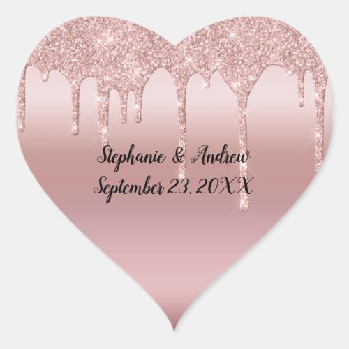 Personalized Rose Gold Dripping Glitter  Heart Sticker