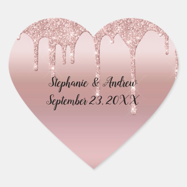 Personalized Rose Gold Dripping Glitter  Heart Sticker (Front)