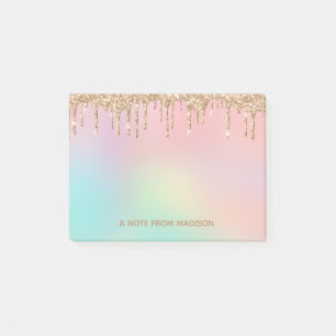 Personalized Rose Gold Dripping Glitter Post-it Notes