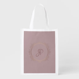 Personalized Rose Gold Elegant Monogram Template Grocery Bag