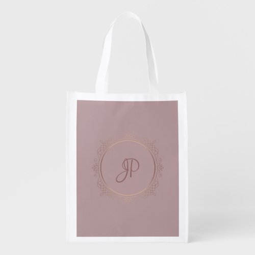 Personalized Rose Gold Elegant Monogram Template Grocery Bag