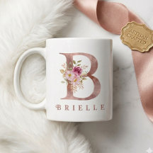 Personalized Rose Gold Floral Letter B Monogram