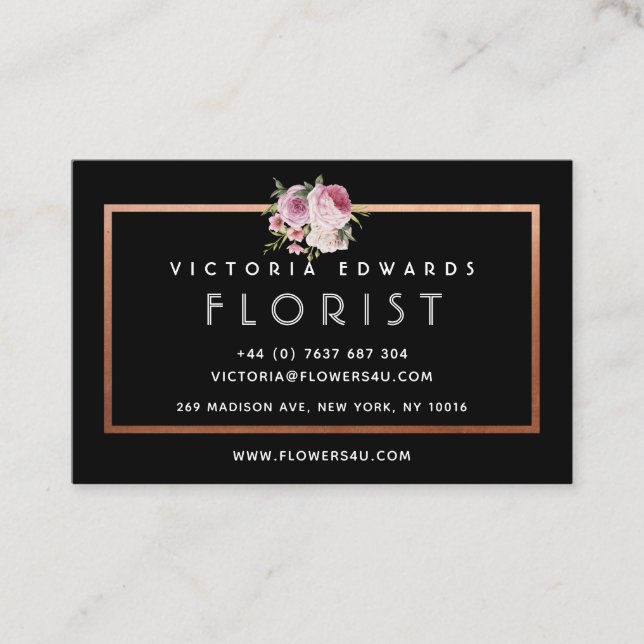 Personalized Rose Gold Florist Business Card (Front)