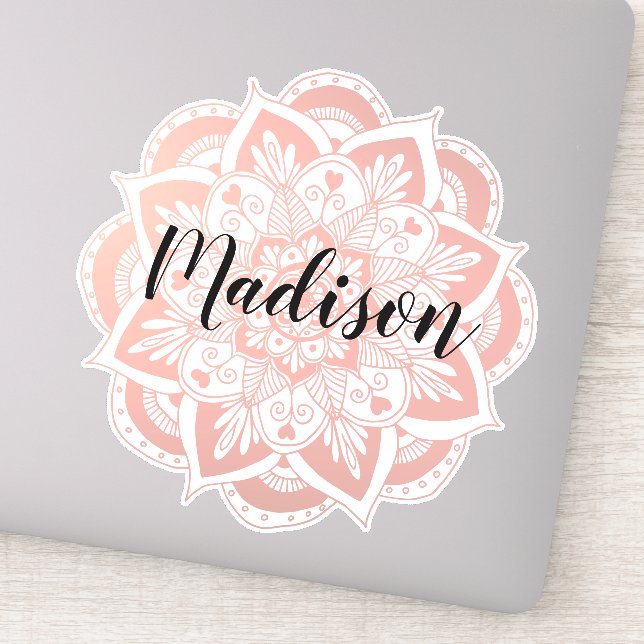 Personalized Rose Gold Flower Mandala Sticker (Detail)