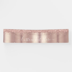 Personalized Rose Gold Glitter Banner Custom Text