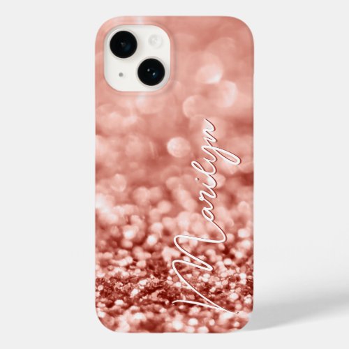 Personalized Rose Gold Glitter Case_Mate iPhone 14 Case
