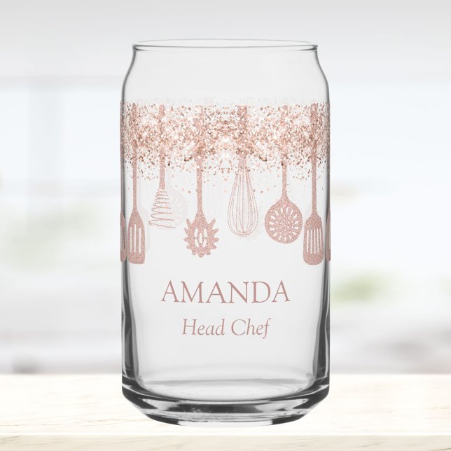 Personalized Rose Gold Glitter Cooking Tools Can Glass (In situ)