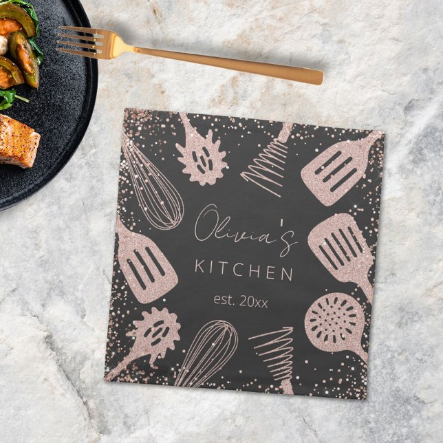 Personalized Rose Gold Glitter Cooking Tools Cloth Napkin (In situ)