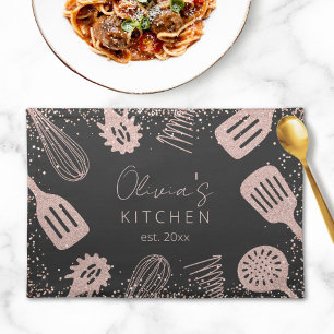 Personalized Rose Gold Glitter Cooking Tools Cloth Placemat