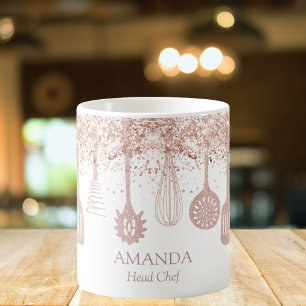 Personalized Rose Gold Glitter Cooking Tools Coffee Mug