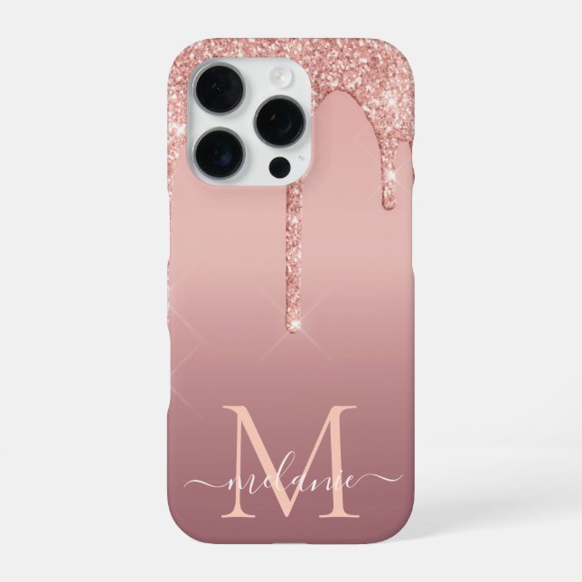 Personalized Rose Gold Glitter Custom Name Letter iPhone Case (Back)