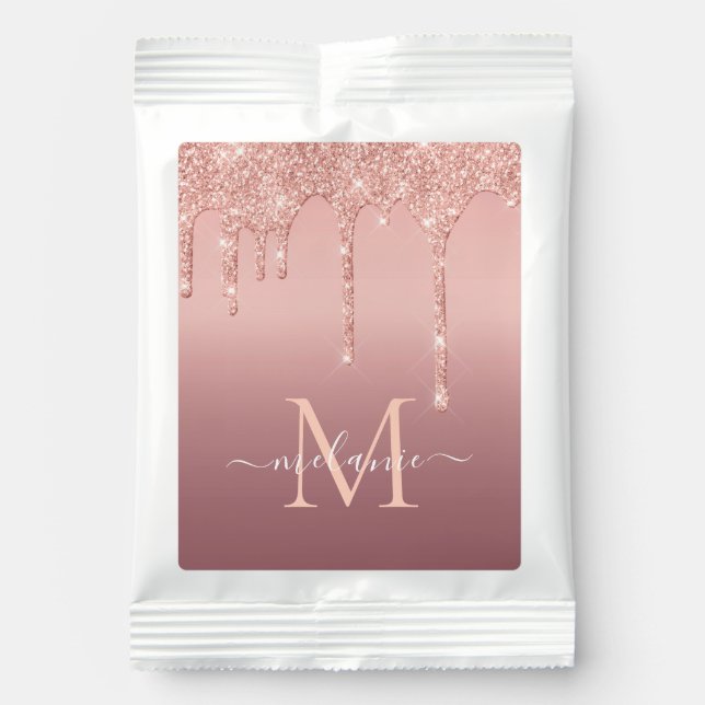Personalized Rose Gold Glitter Custom Name Letter Margarita Drink Mix (Front)