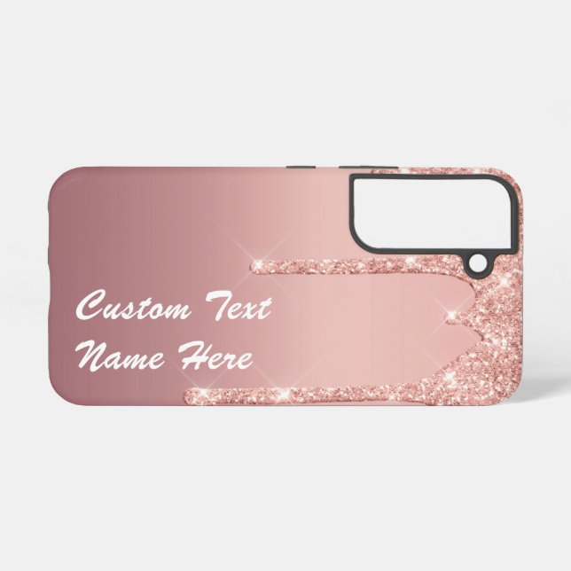 Personalized Rose Gold Glitter Custom Text Name Samsung Galaxy Case (Back Horizontal)
