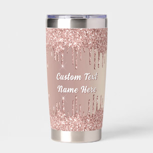 Personalized Rose Gold Glitter Drips Custom Text Insulated Tumbler