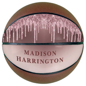 Personalized Rose Gold Glitter Drips Girl's Basketball
