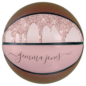 Personalized Rose Gold Glitter Drips Girl's Basketball