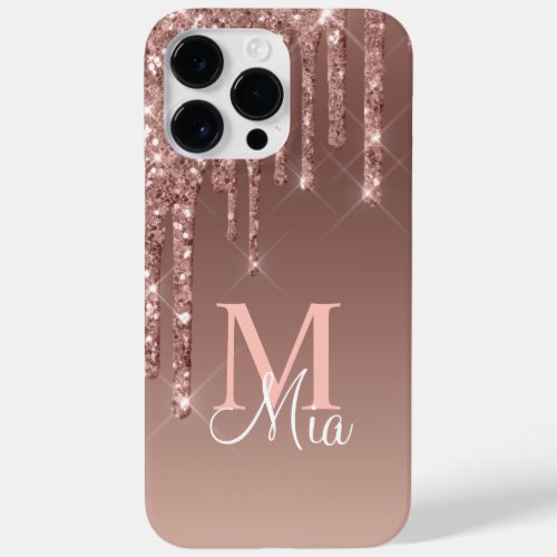 Personalized Rose Gold Glitter Drips Girly Case_Mate iPhone 14 Pro Max Case