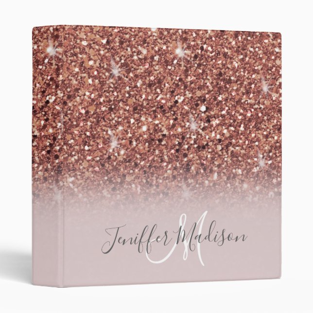 Personalized Rose Gold Glitter Drips Girly Luxury  3 Ring Binder (Front/Spine)