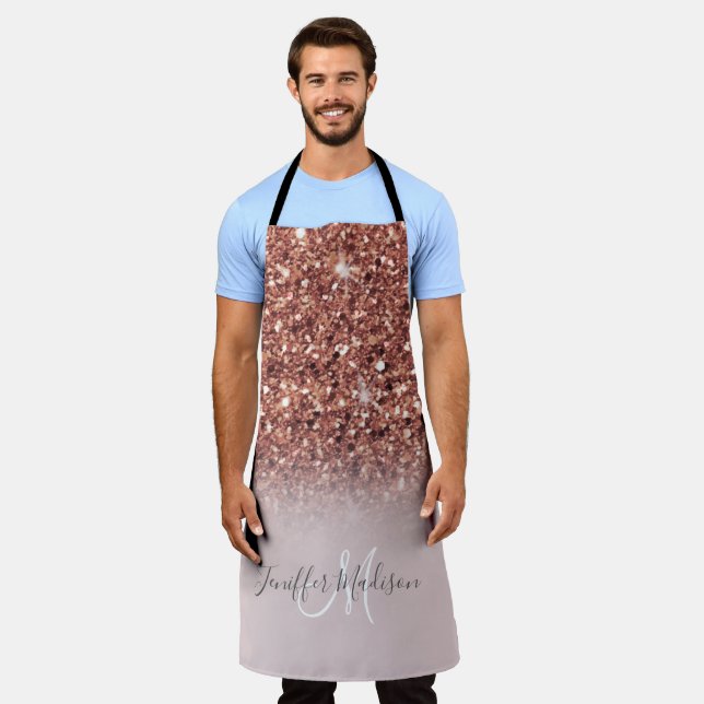 Personalized Rose Gold Glitter Drips Girly Luxury  Apron (Worn)