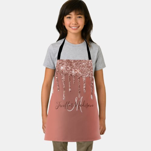 Personalized Rose Gold Glitter Drips Girly Luxury  Apron