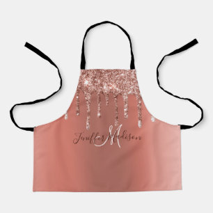 Personalized Rose Gold Glitter Drips Girly Luxury Apron