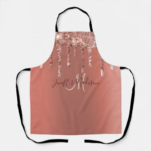 Personalized Rose Gold Glitter Drips Girly Luxury Apron