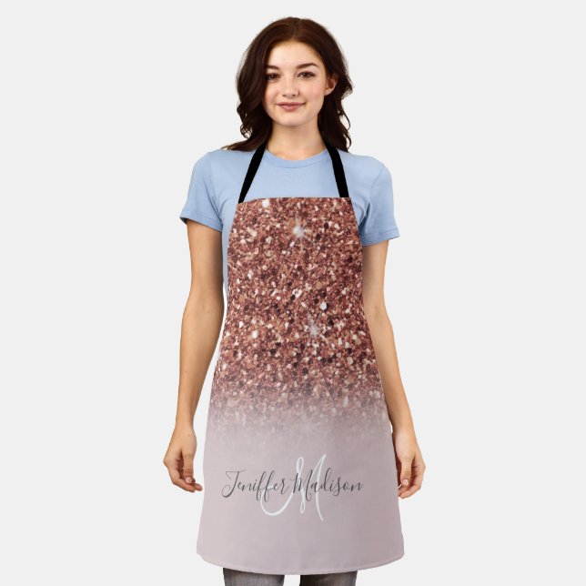 Personalized Rose Gold Glitter Drips Girly Luxury  Apron (Worn)