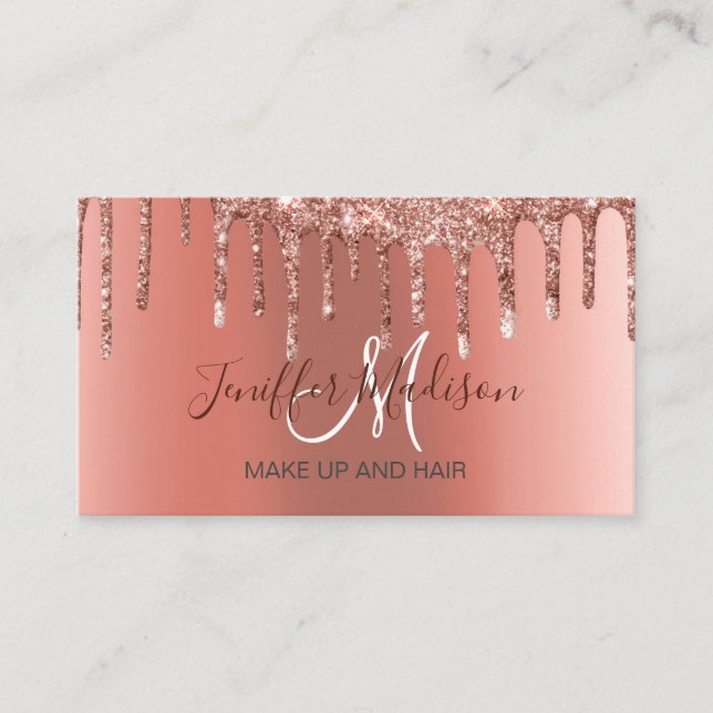 Personalized Rose Gold Glitter Drips Girly Luxury  Business Card (Front)