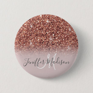 Personalized Rose Gold Glitter Drips Girly Luxury Button