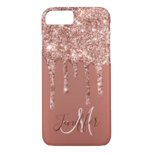 Personalized Rose Gold Glitter Drips Girly Luxury iPhone 8/7 Case