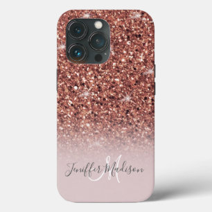 Personalized Rose Gold Glitter Drips Girly Luxury iPhone 13 Pro Case