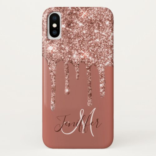 Personalized Rose Gold Glitter Drips Girly Luxury  iPhone X Case