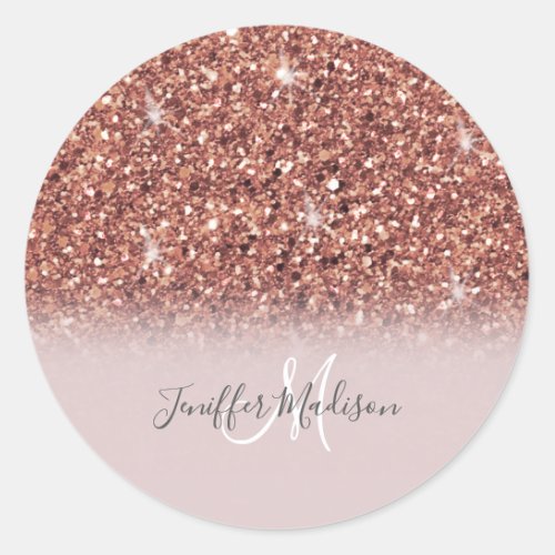 Personalized Rose Gold Glitter Drips Girly Luxury  Classic Round Sticker