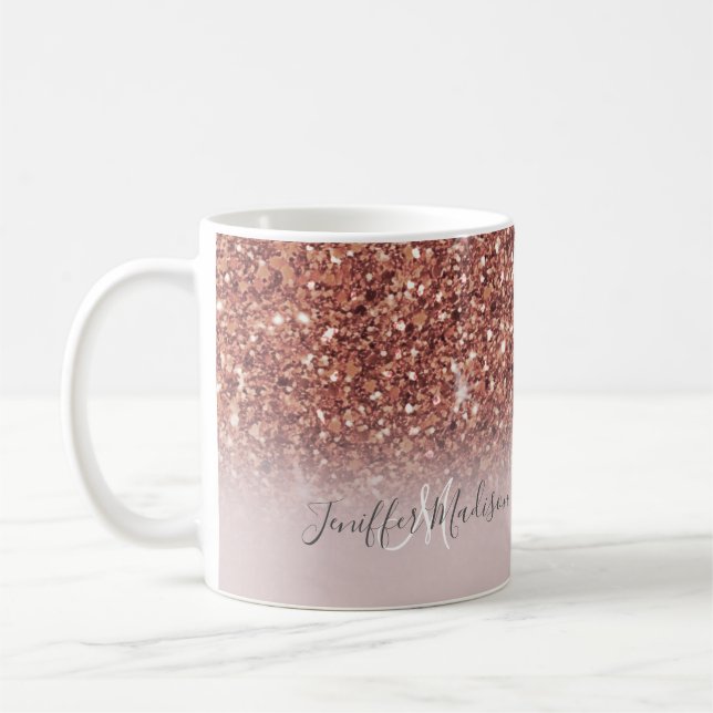 Personalized Rose Gold Glitter Drips Girly Luxury  Coffee Mug (Left)