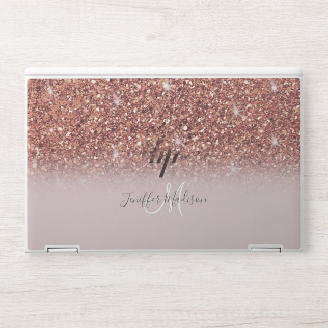 Personalized Rose Gold Glitter Drips Girly Luxury  HP Laptop Skin (Front)
