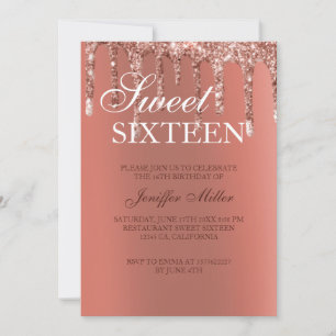 Personalized Rose Gold Glitter Drips Girly Luxury Invitation