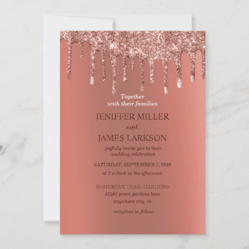 Personalized Rose Gold Glitter Drips Girly Luxury  Invitation