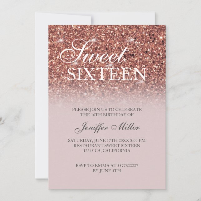Personalized Rose Gold Glitter Drips Girly Luxury  Invitation (Front)