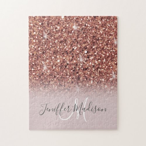 Personalized Rose Gold Glitter Drips Girly Luxury  Jigsaw Puzzle
