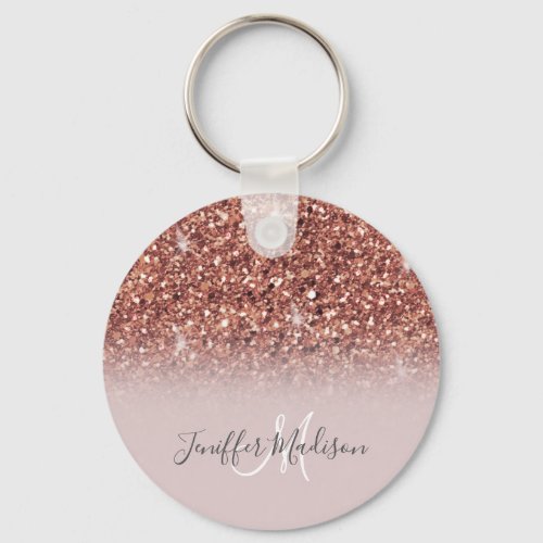Personalized Rose Gold Glitter Drips Girly Luxury  Keychain