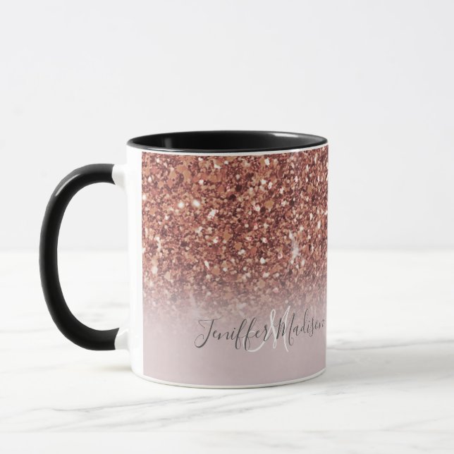 Personalized Rose Gold Glitter Drips Girly Luxury  Mug (Left)