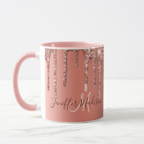 Personalized Rose Gold Glitter Drips Girly Luxury  Mug