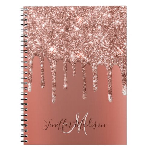 Personalized Rose Gold Glitter Drips Girly Luxury  Notebook