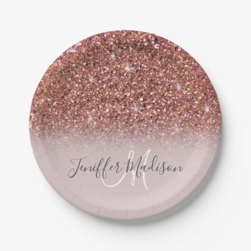 Personalized Rose Gold Glitter Drips Girly Luxury  Paper Plates