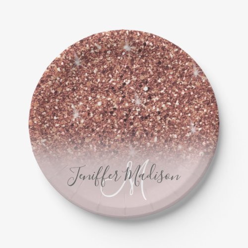 Personalized Rose Gold Glitter Drips Girly Luxury  Paper Plates