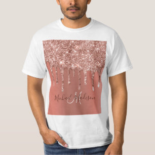 Personalized Rose Gold Glitter Drips Girly Luxury T-Shirt