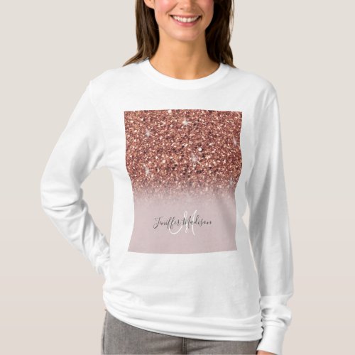 Personalized Rose Gold Glitter Drips Girly Luxury  T_Shirt