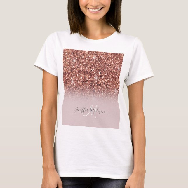 Personalized Rose Gold Glitter Drips Girly Luxury  T-Shirt (Front)