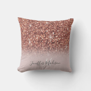 Personalized Rose Gold Glitter Drips Girly Luxury Throw Pillow
