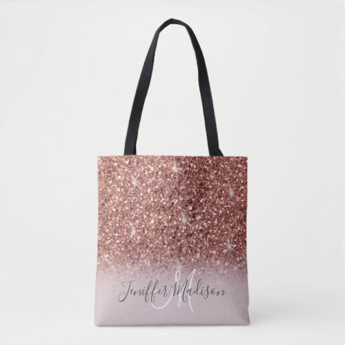 Personalized Rose Gold Glitter Drips Girly Luxury  Tote Bag